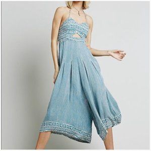 Free People Blue Crystal Bay Sanur Bali Wide Leg Romper Jumper